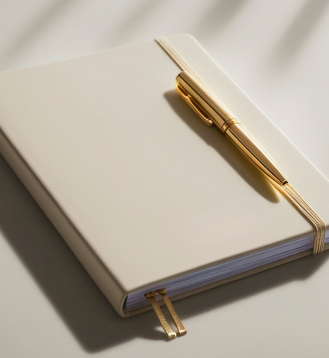Quality notebook paired with a gold pen