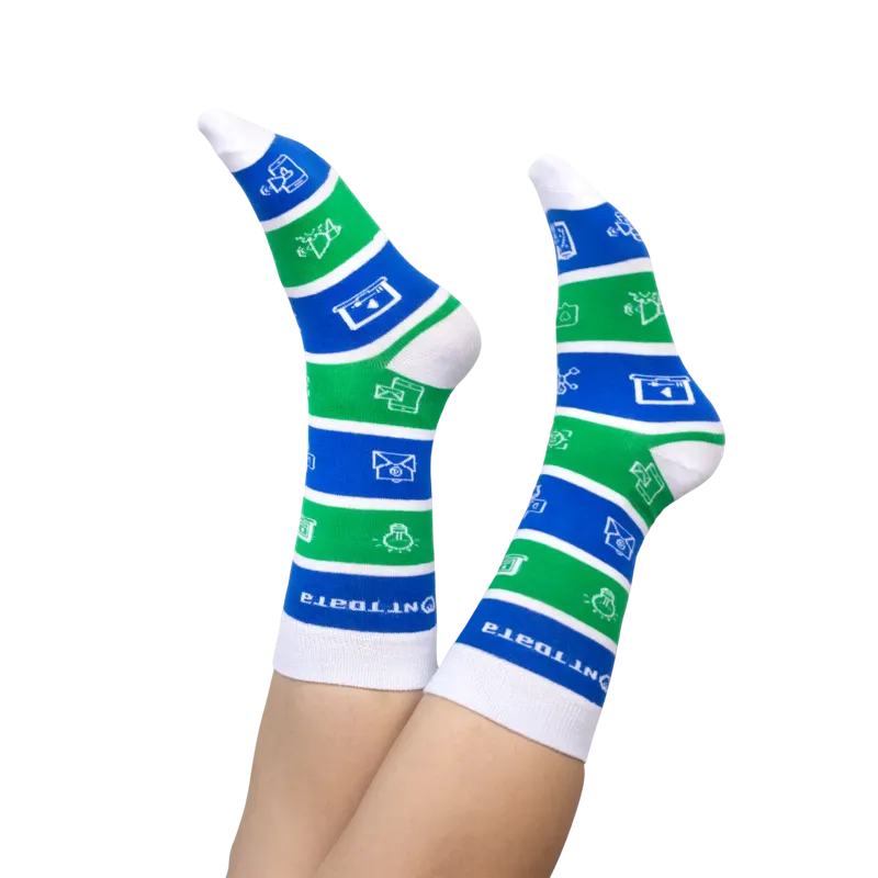 Custom event socks with a knitted logo pattern