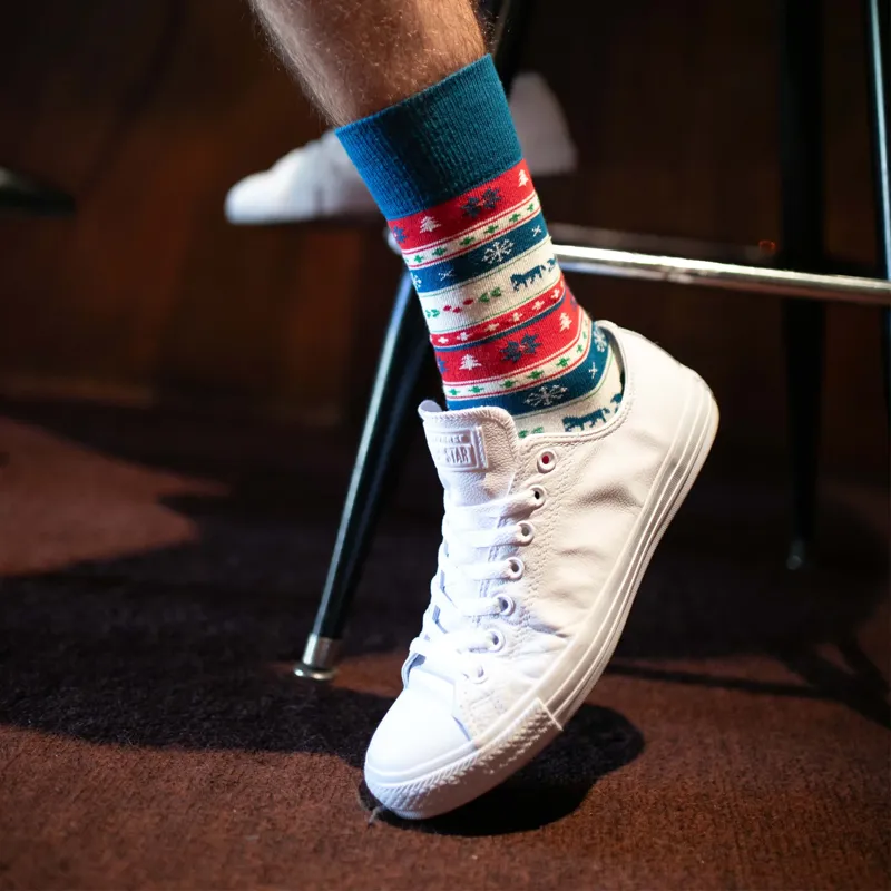Custom holiday socks with a knitted seasonal design