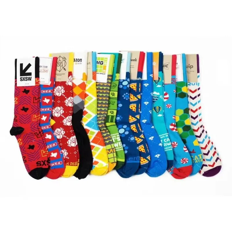 Custom Striped Socks in branded packaging with custom header card