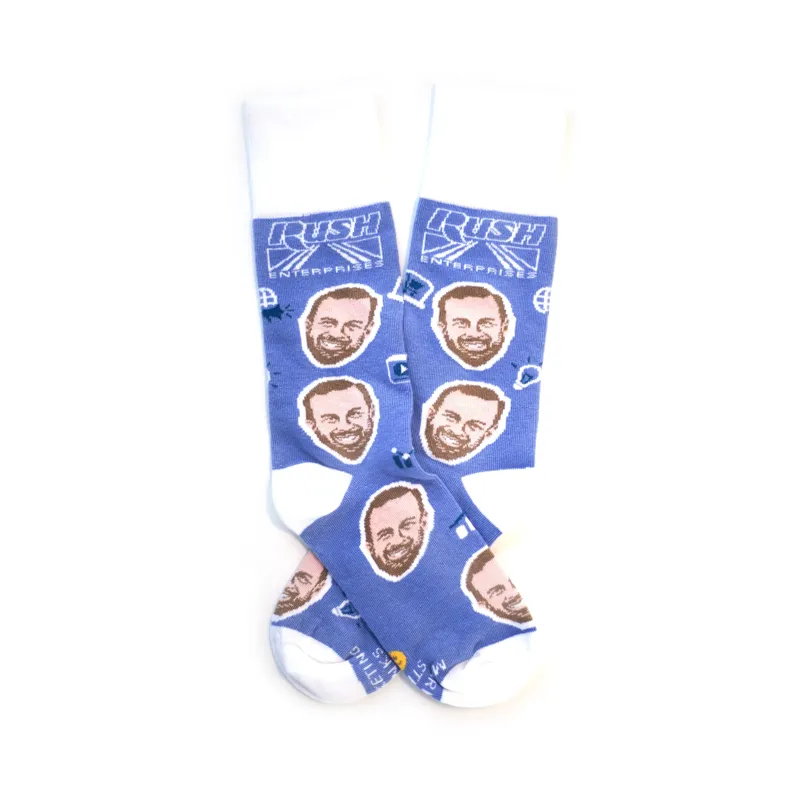 Custom Face Socks in branded packaging with custom header card