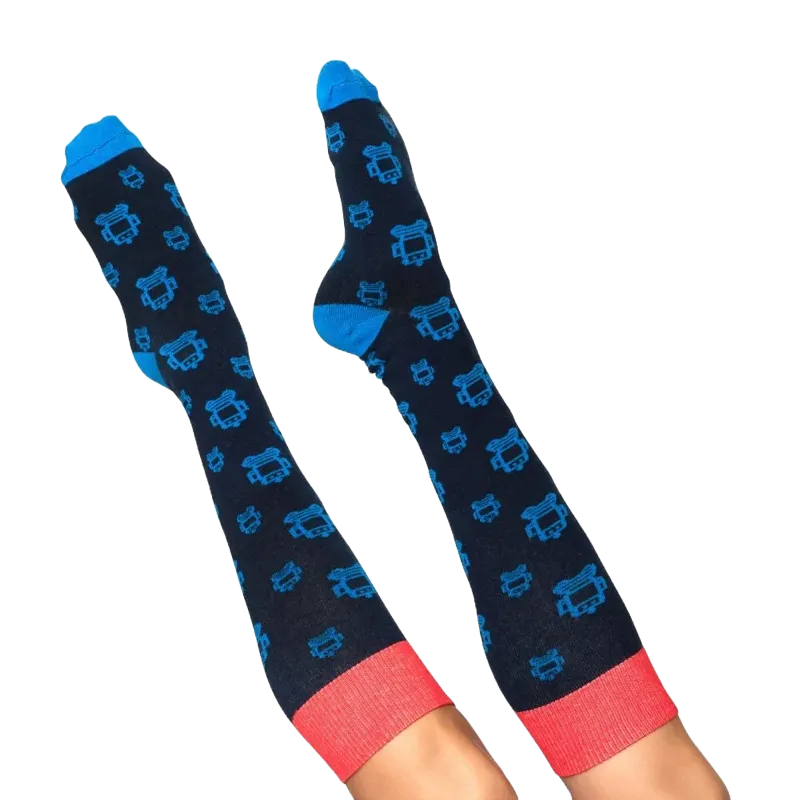 Custom Knee High Socks lifestyle photo showing custom branded socks being worn