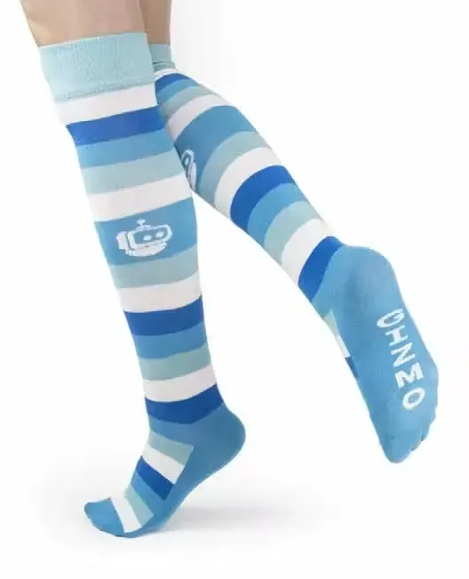 Custom Knee High Socks group display showing multiple pairs of custom branded socks