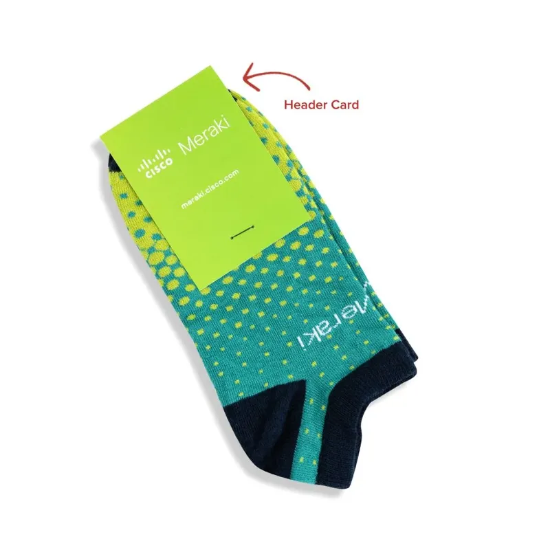 Custom Ankle Socks in branded packaging with custom header card