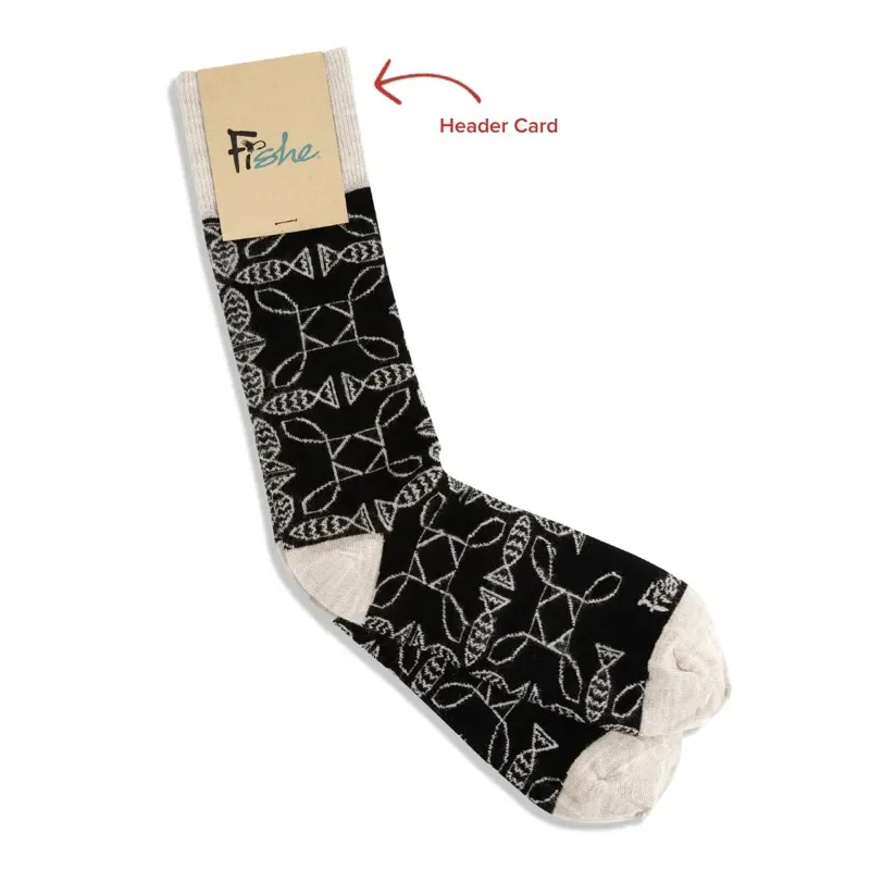 Custom Wool Crew Socks in branded packaging with custom header card