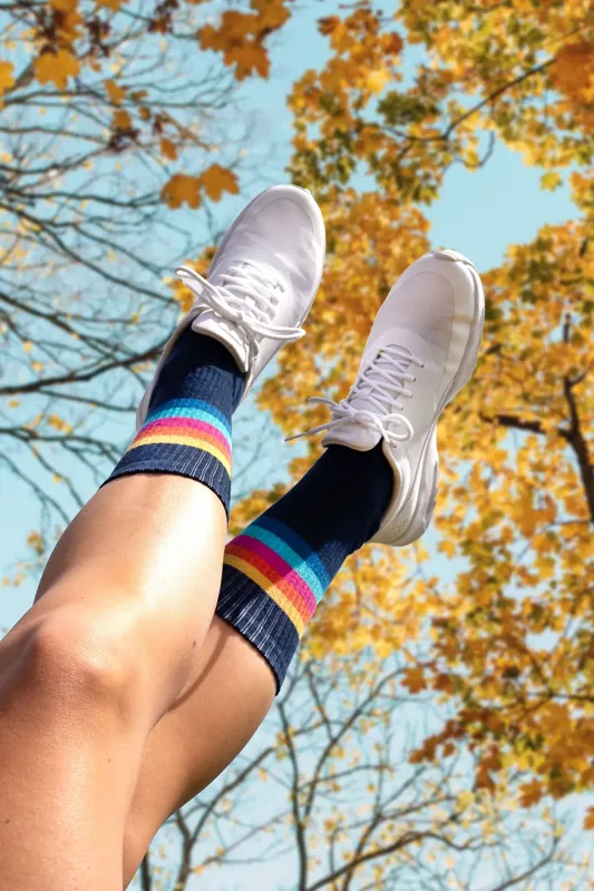 Custom Athletic Crew Socks group display showing multiple pairs of custom branded socks