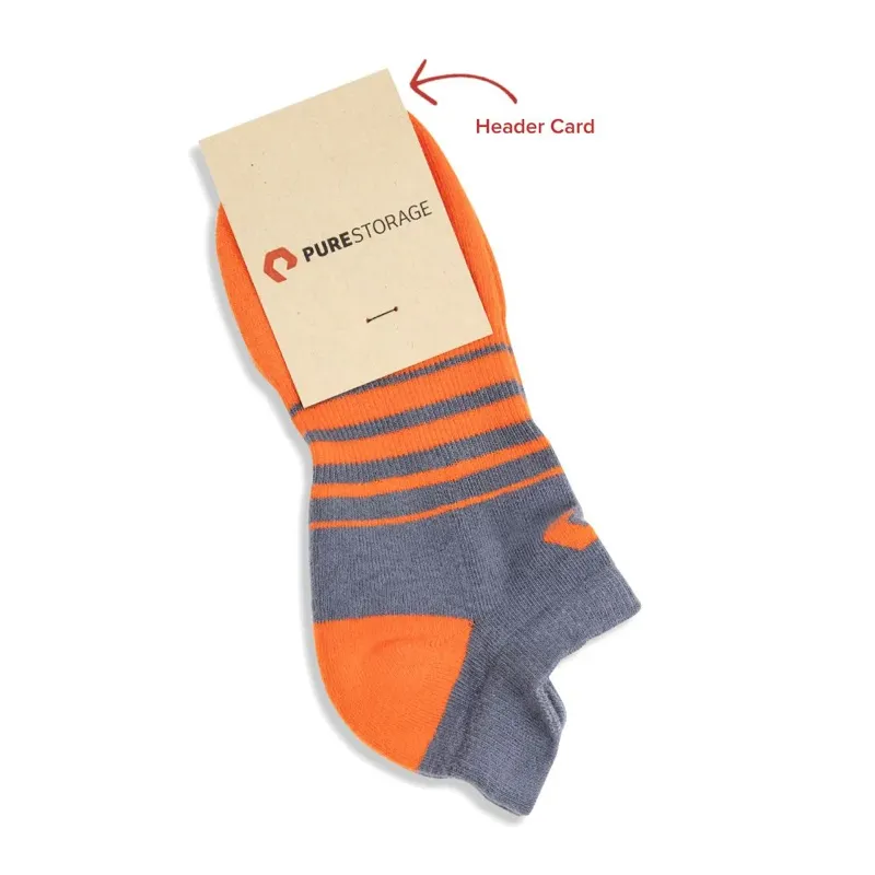 Custom Athletic Ankle Socks in branded packaging with custom header card