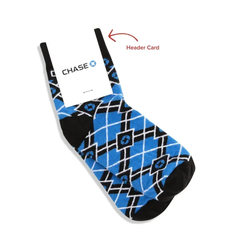 Custom Quarter Crew Socks in branded packaging with custom header card