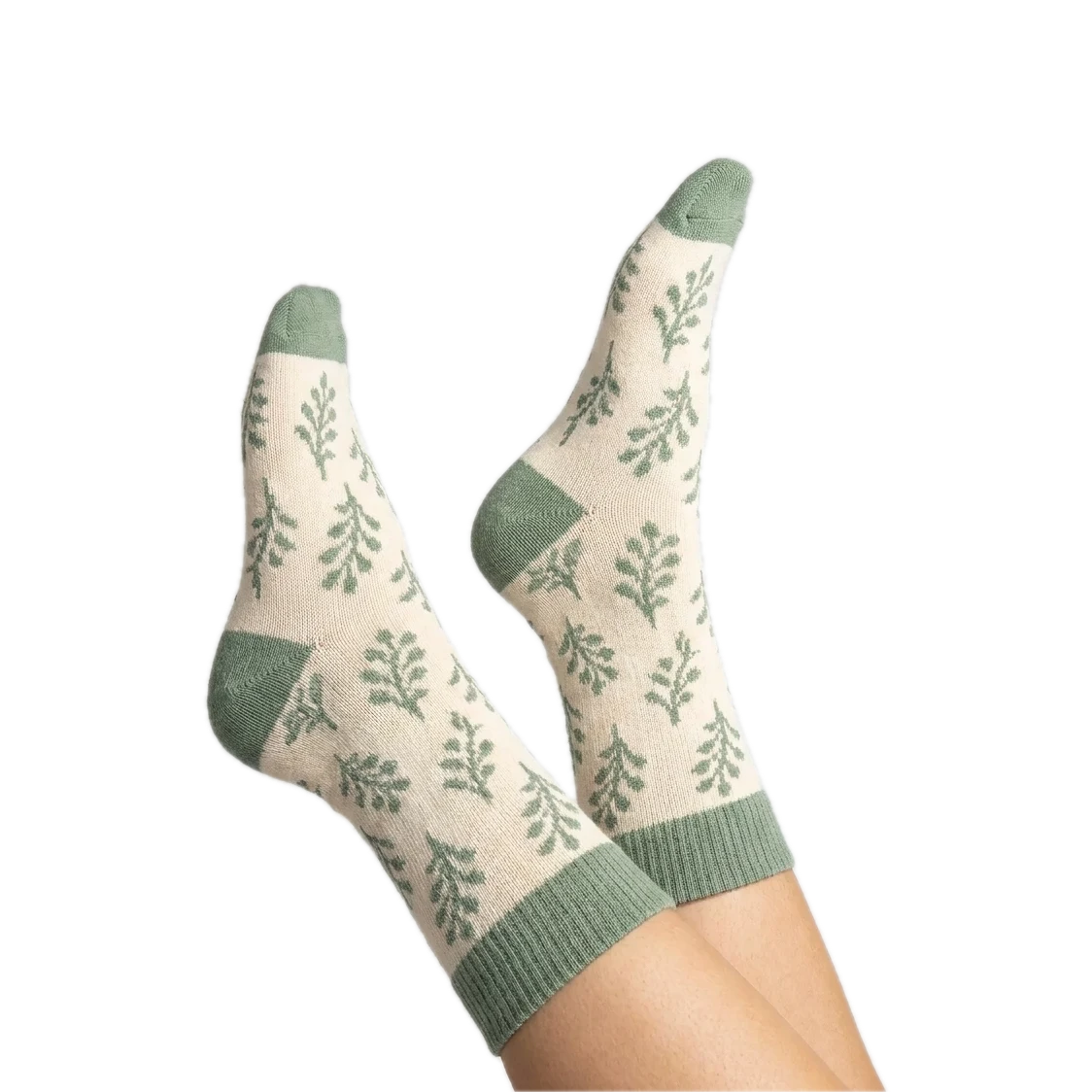 Custom Cotton Socks with a custom knitted design, worn with feet in the air
